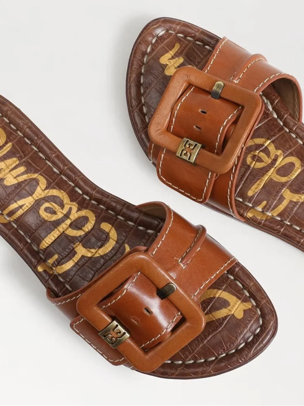 Sam Edelman Gaige Tan/Saddle Leather Buckle Slide Sandals, Size 8 1/2 - Picture 2 of 13